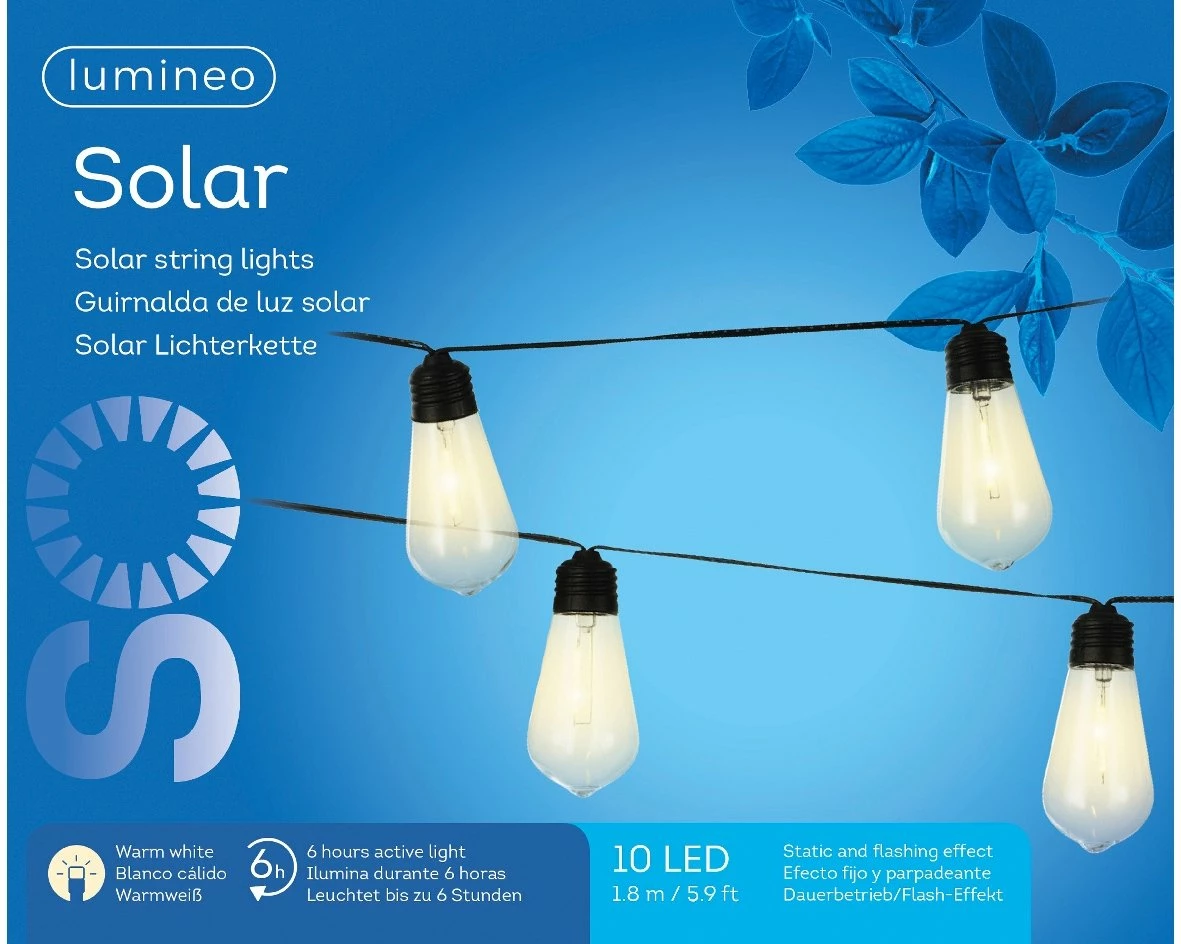 Lumineo Solar Partyverlichting 10 Lamps - 180 Cm 4 Lumineo Solar Partyverlichting 10 Lamps - 180 Cm - Afbeelding 2