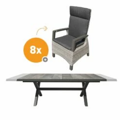 Royal Seasons COSTA DINING Uitschuifbare Tuinset Met 8 Stoelen