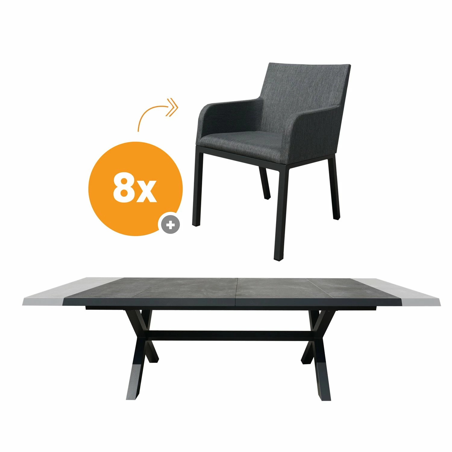 Royal Seasons RONDA Uitschuifbare Dining Set Met 8 Stoelen 3 Royal Seasons RONDA Uitschuifbare Dining Set Met 8 Stoelen